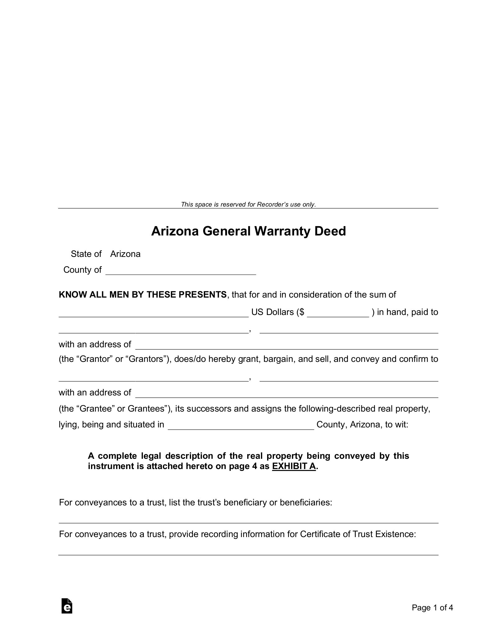 Free Printable Warranty Deed