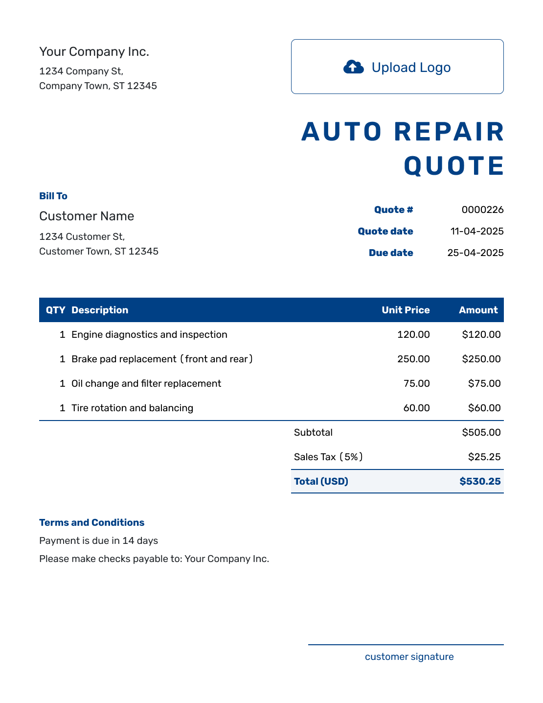 Free Printable Auto Repair Invoice Template