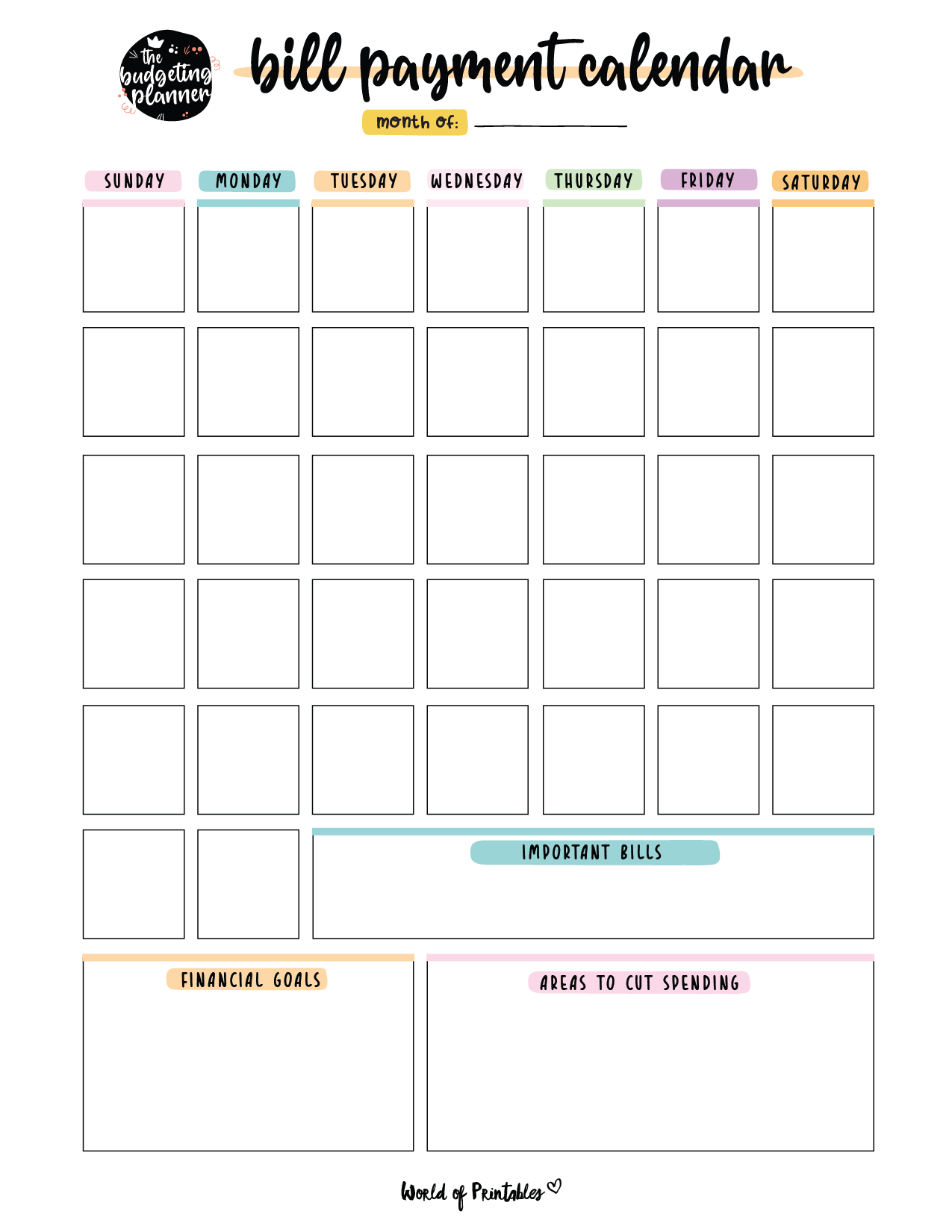 Free Bill Calendar 20 Stylish Designs PDF World Of Printables