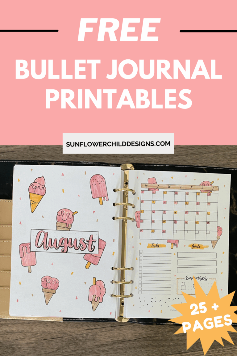 Free Bullet Journal Printables 25 Pages With Doodles Sunflower 