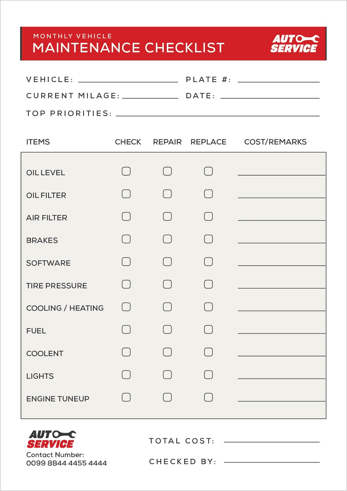 Free Car Service Monthly Maintenance Checklist Template Ai U0026 PDF 