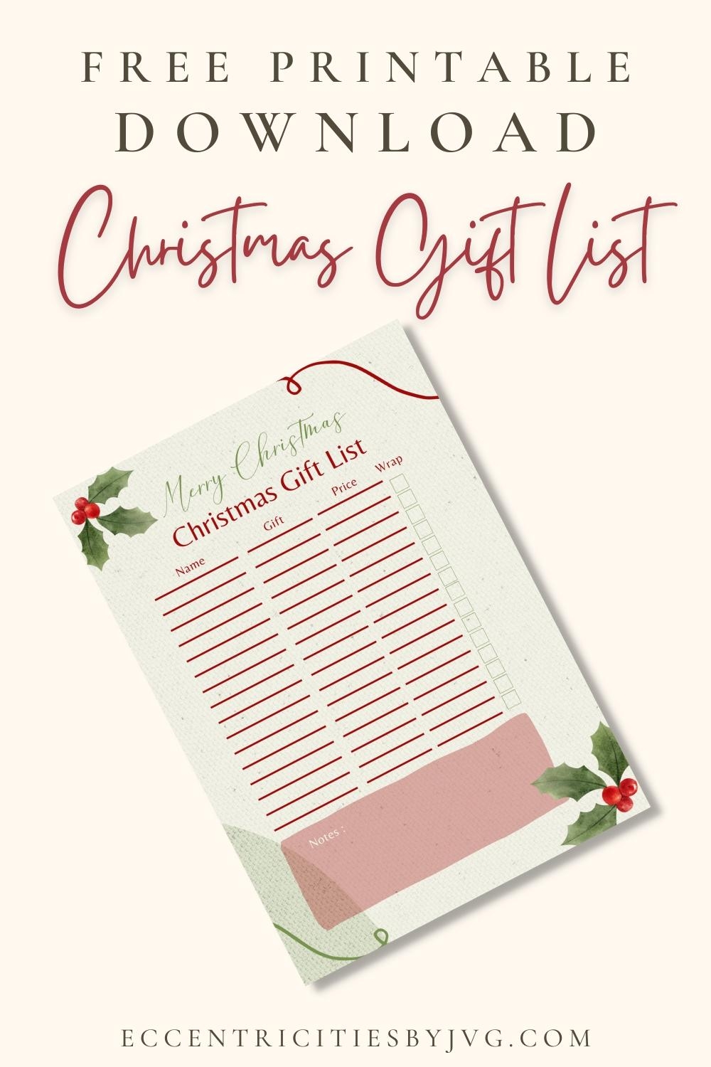 Free Christmas Gifts List Template Printable