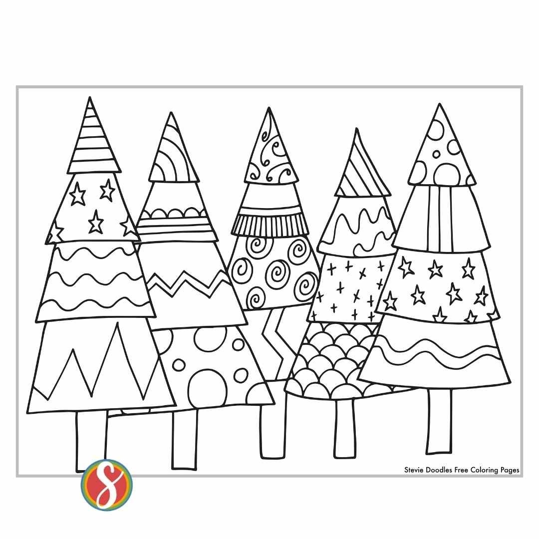 Free Christmas Tree Coloring Pages Stevie Doodles