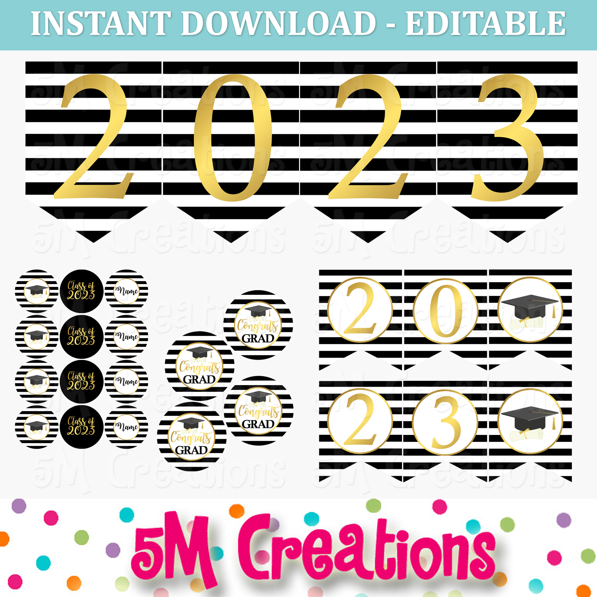 FREE Class Of 2023 Graduation Party Printable Decorations 