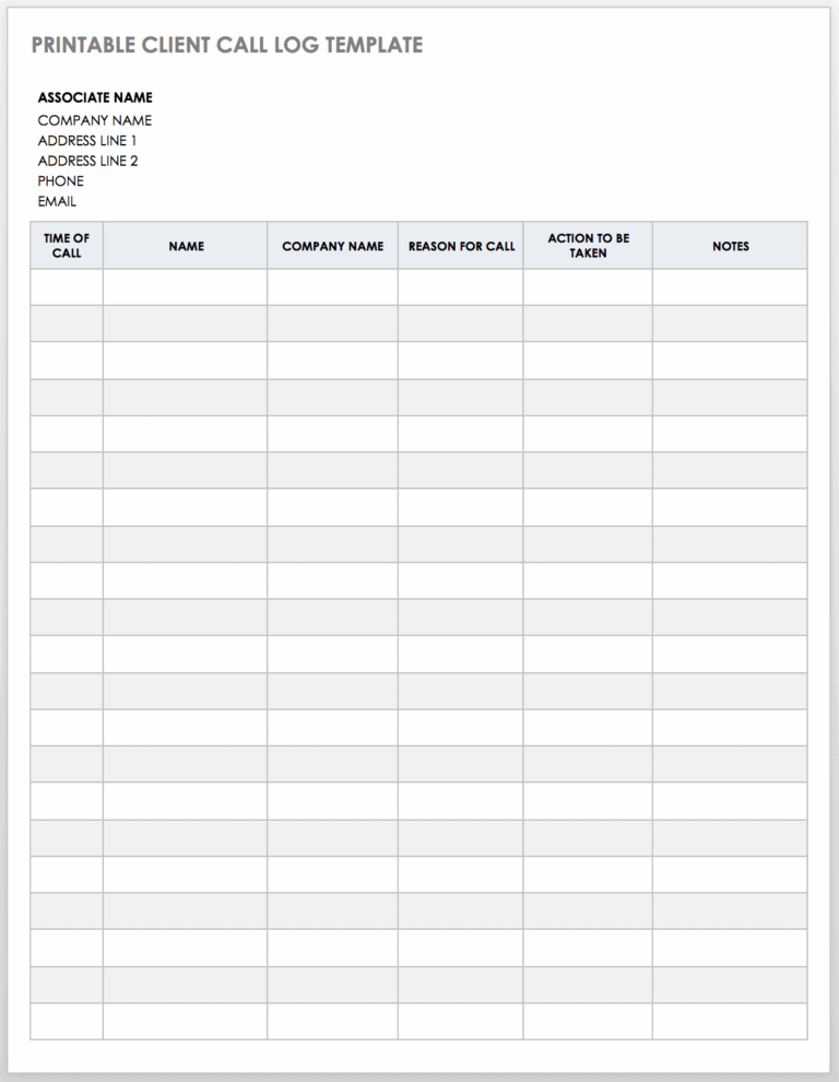 Free Client Call Log Templates Smartsheet