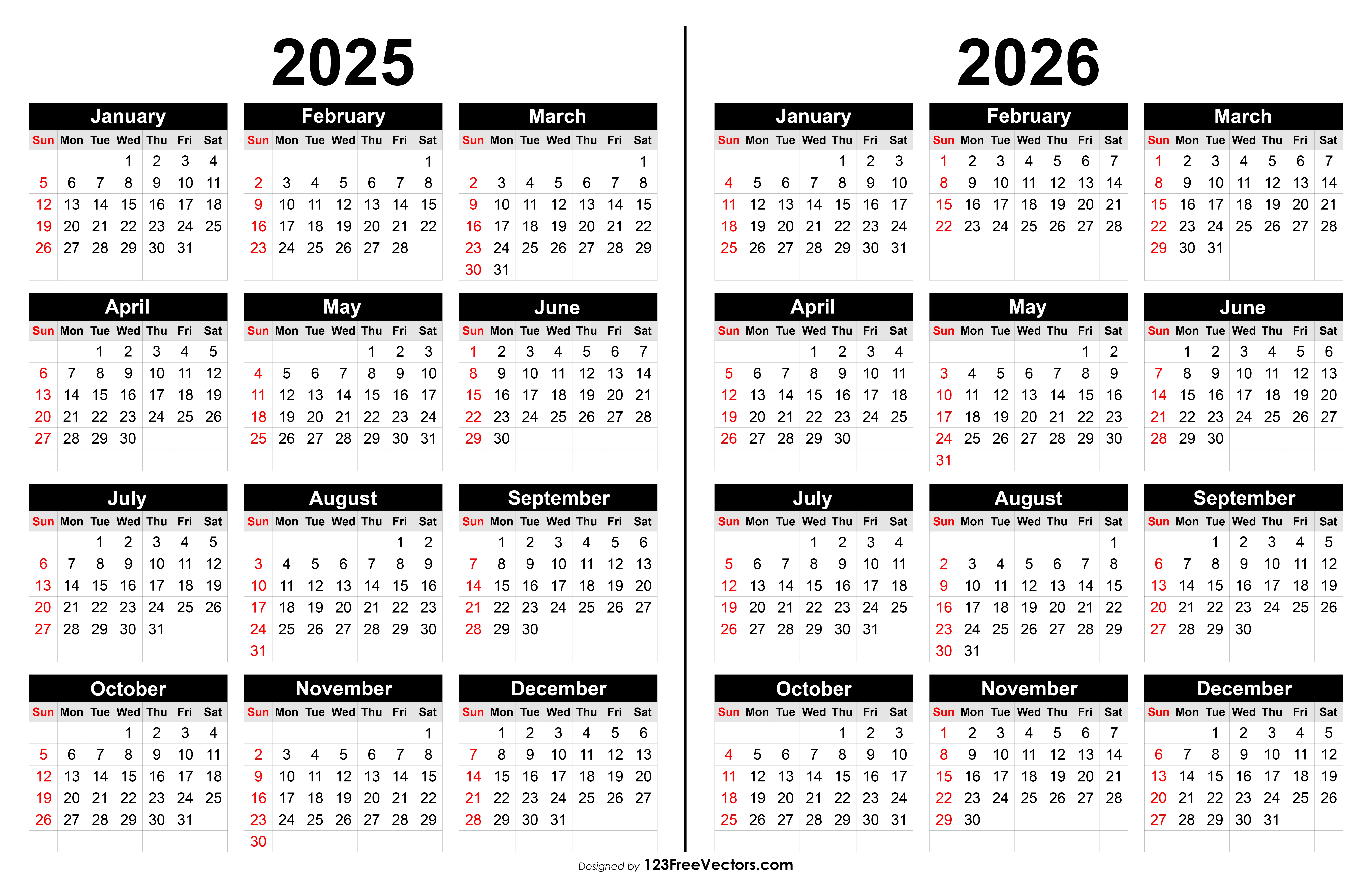 Free Download 2025 And 2026 Calendar Printable