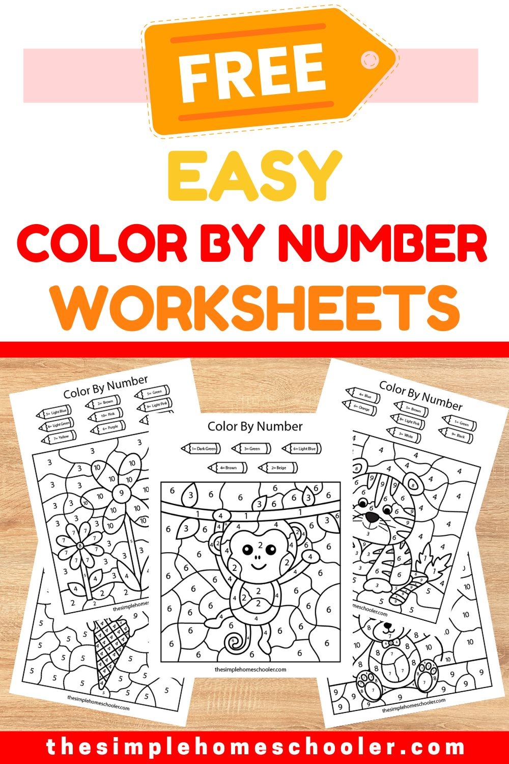 Free Easy Color By Number Worksheets For Kindergarten The Simple Homeschooler