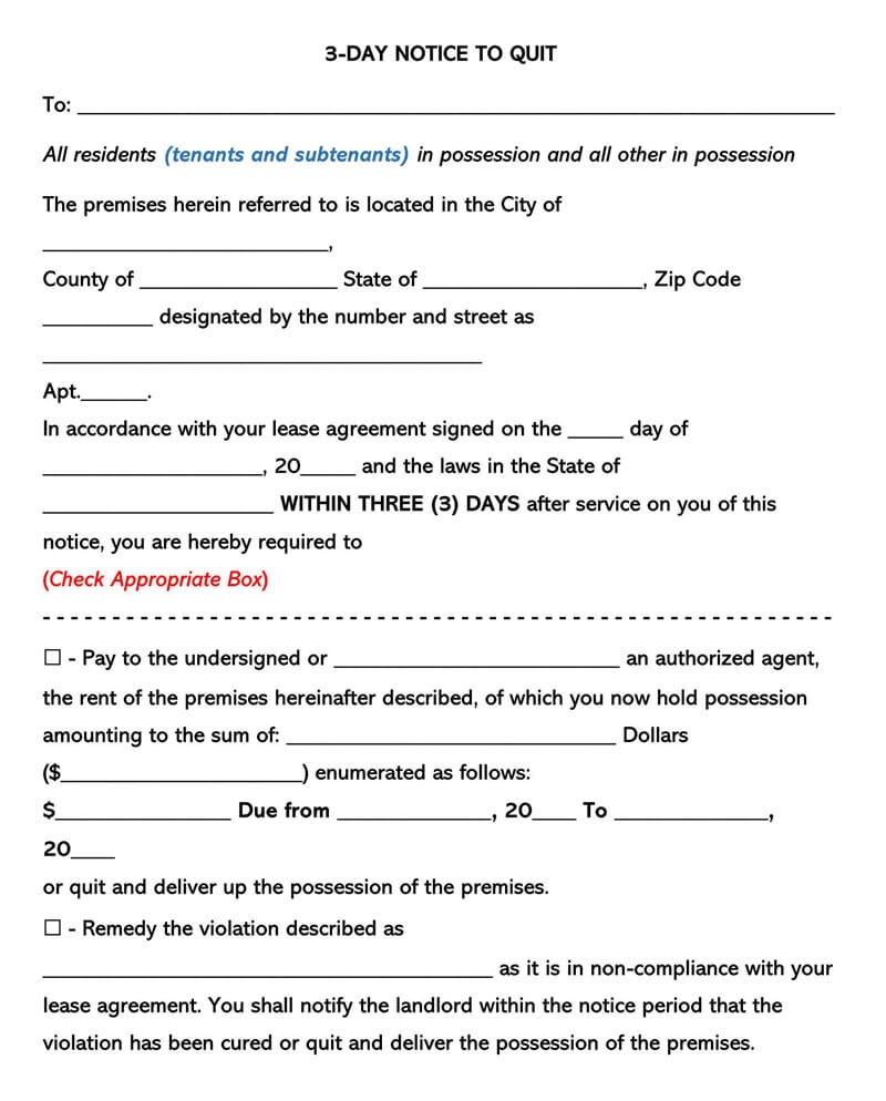 Free Printable 3 Day Notice Form