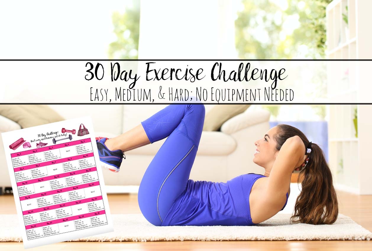 Free Exercise Printable 30 Day Challenge Easy Medium U0026 Hard Levels 