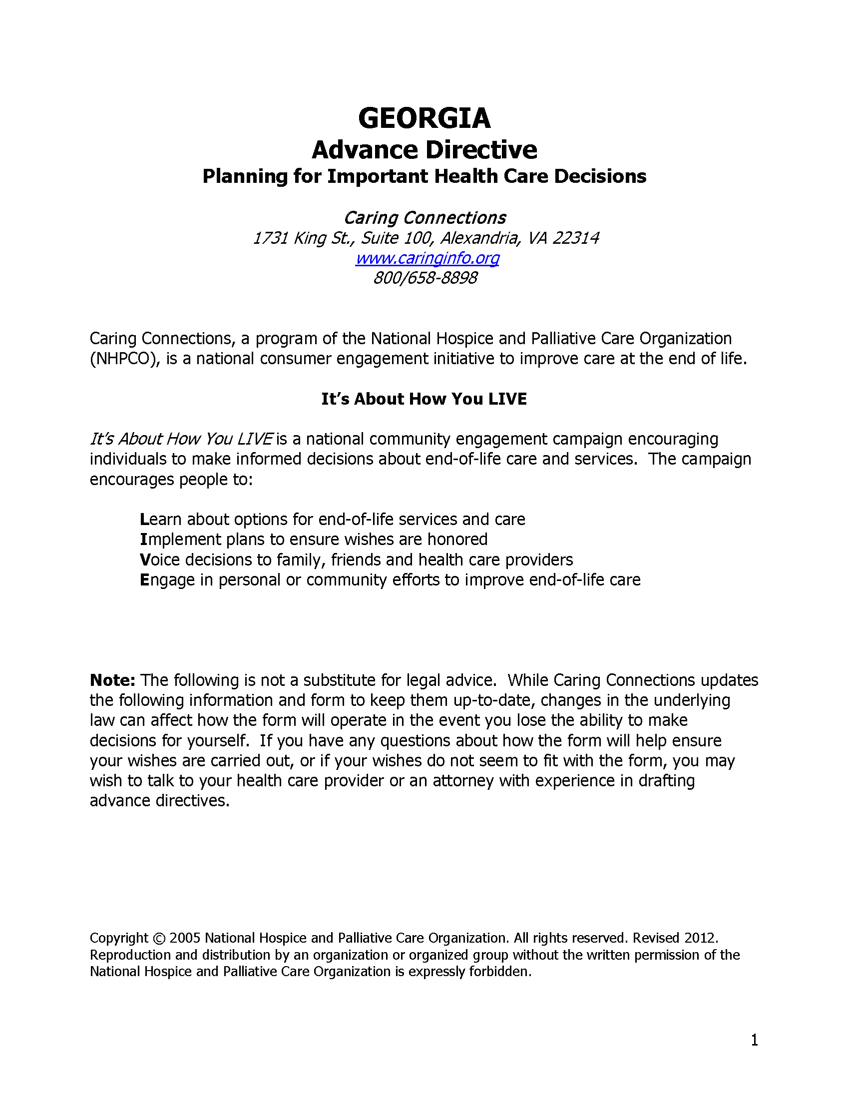 Free Georgia Advance Directive Form Medical POA Living Will PDF