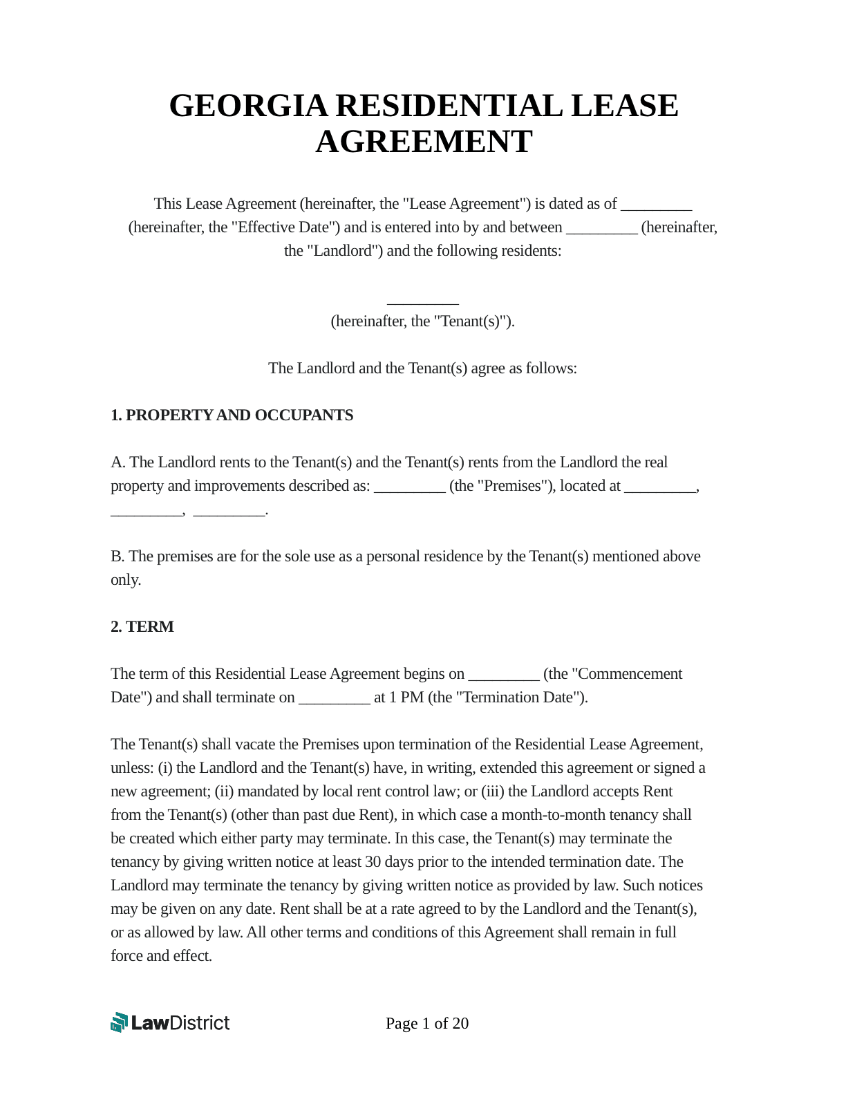 Free Georgia Rental Lease Agreement PDF U0026 Word Template 