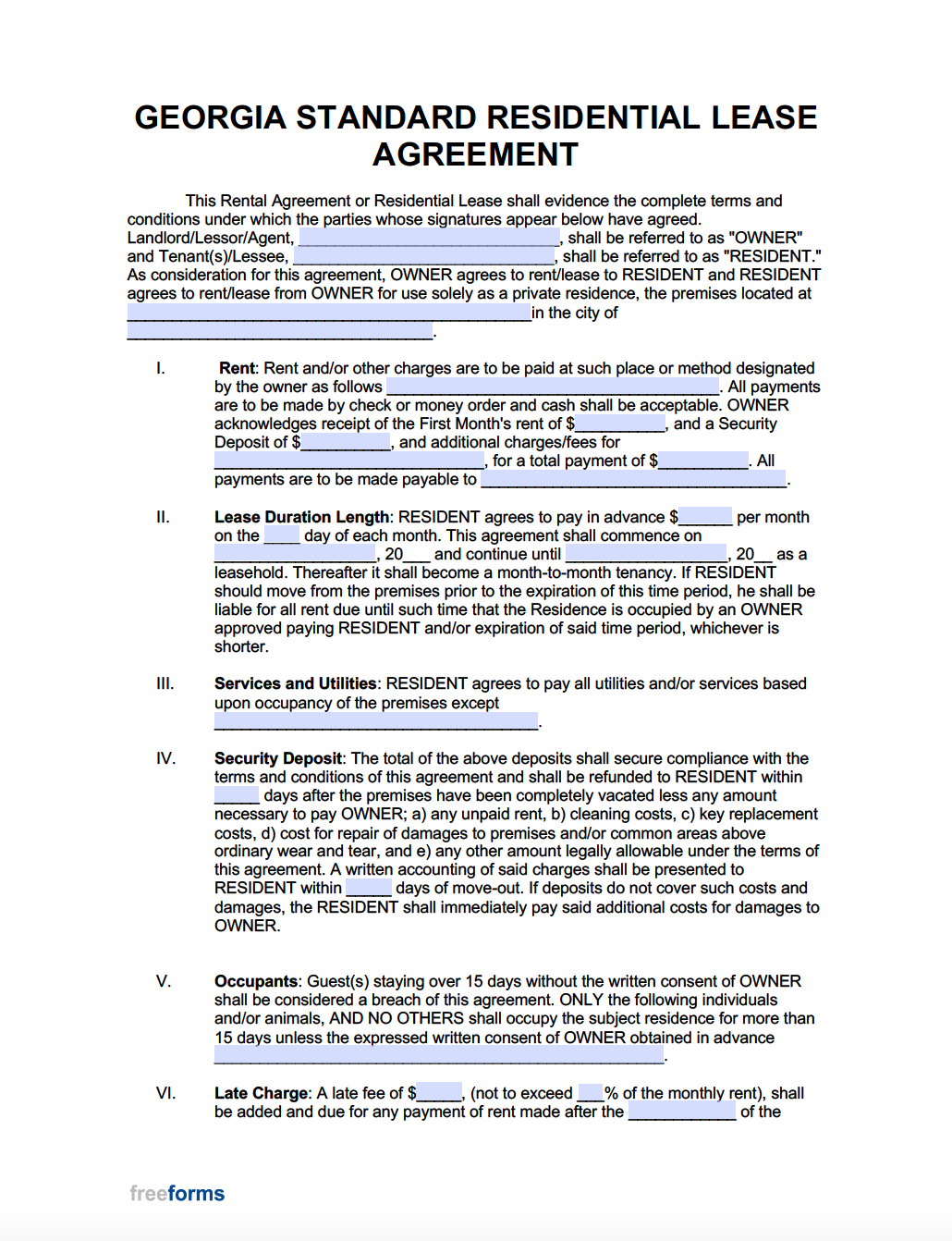 Free Georgia Rental Lease Agreement Templates PDF Word