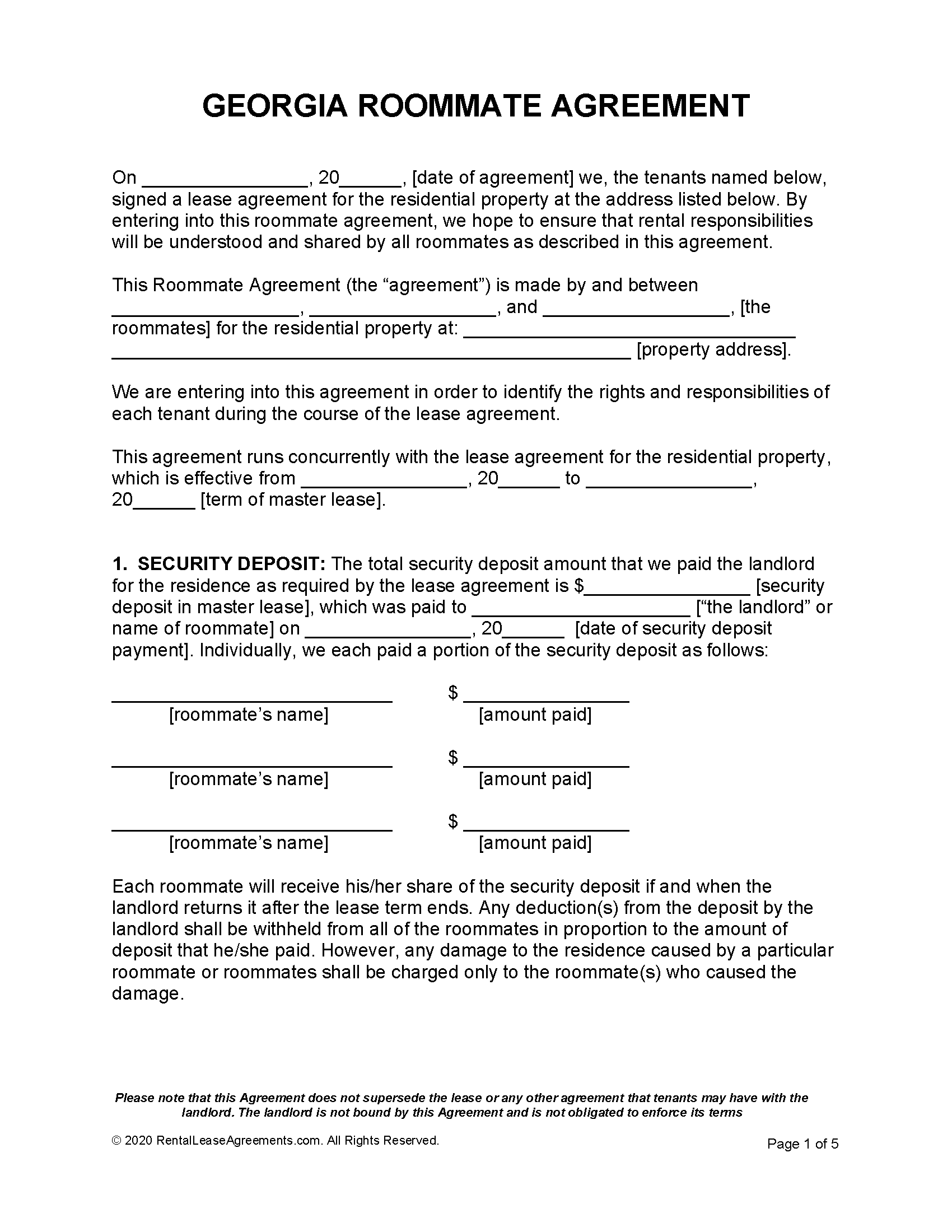 Free Printable Georgia Lease Agreement Pdf