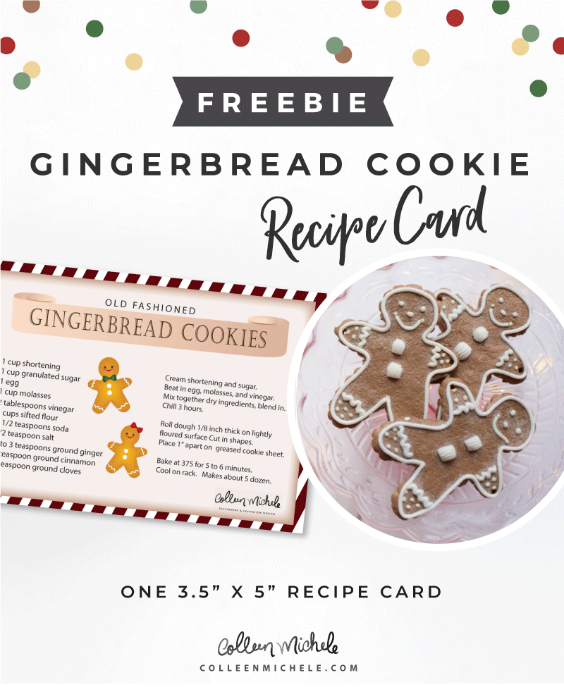 Free Gingerbread Recipe Card Colleen Michele