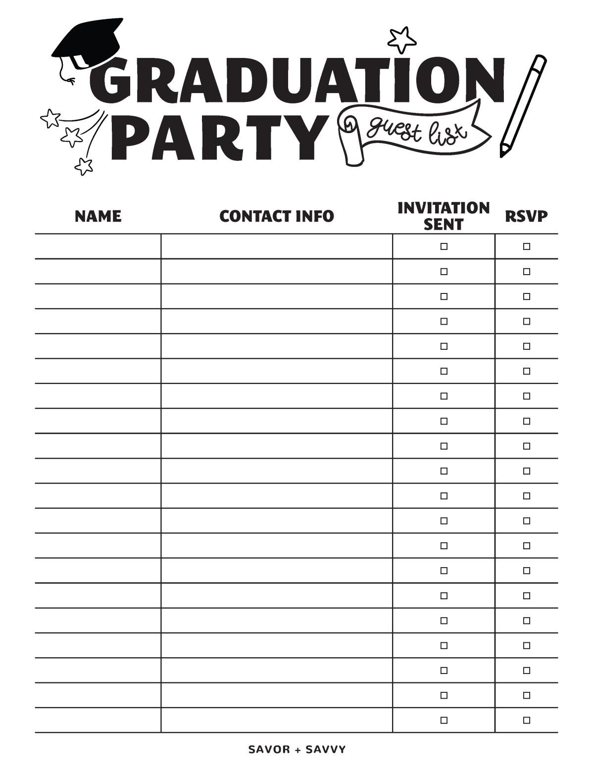 Free Printable Grad Party Checklist