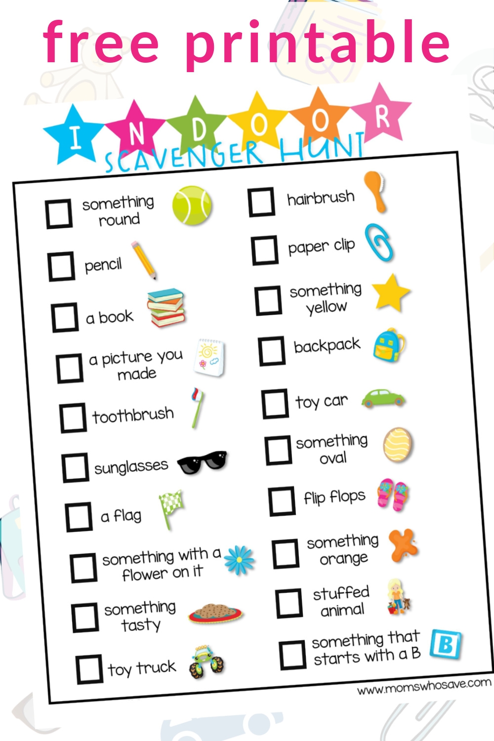 Free Indoor Scavenger Hunt List Printable 20 Things For Kids To Worksheets Library