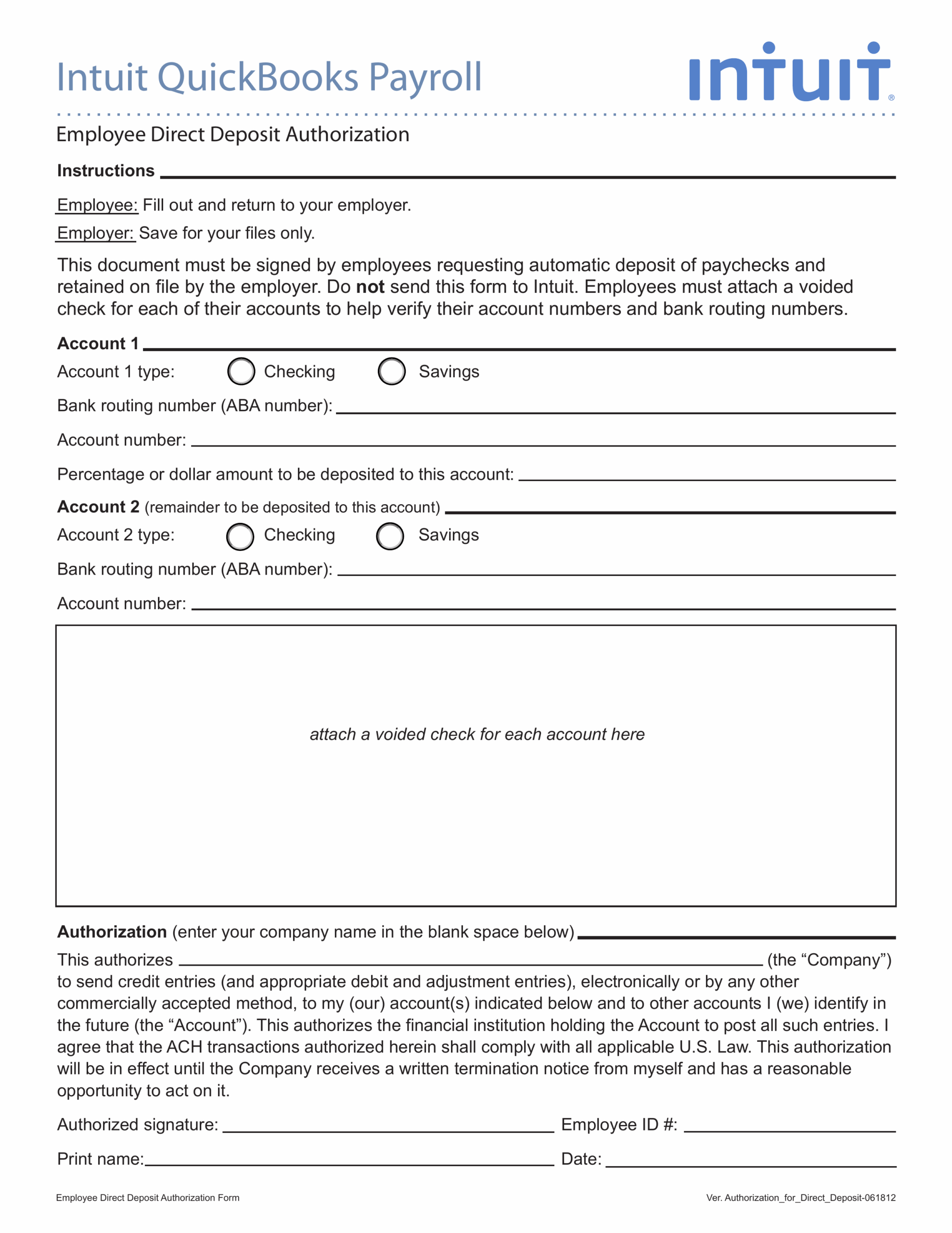 Free Printable Direct Deposit Form Pdf