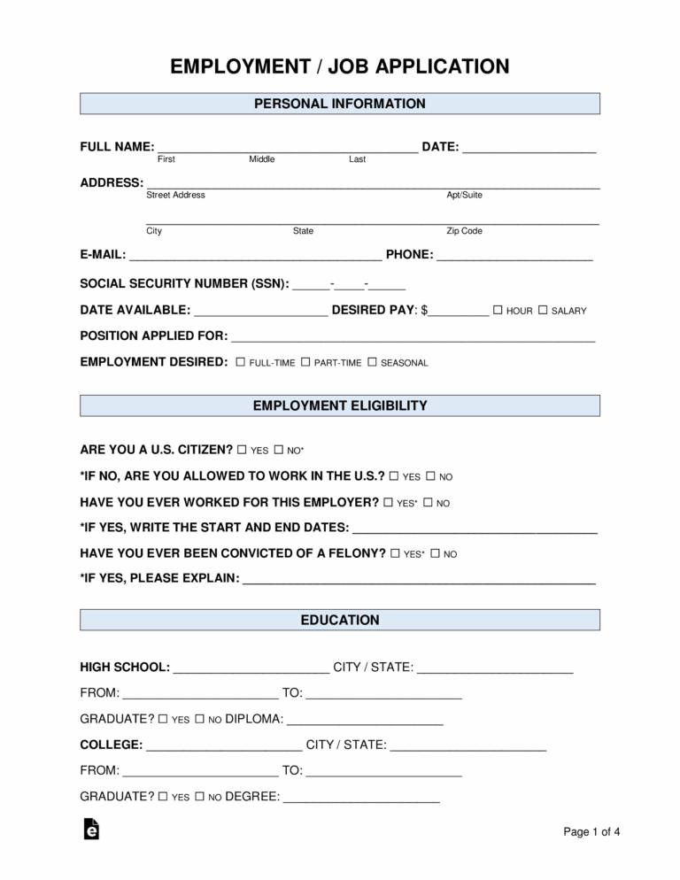 Free Job Application Forms 2 PDF Word EForms
