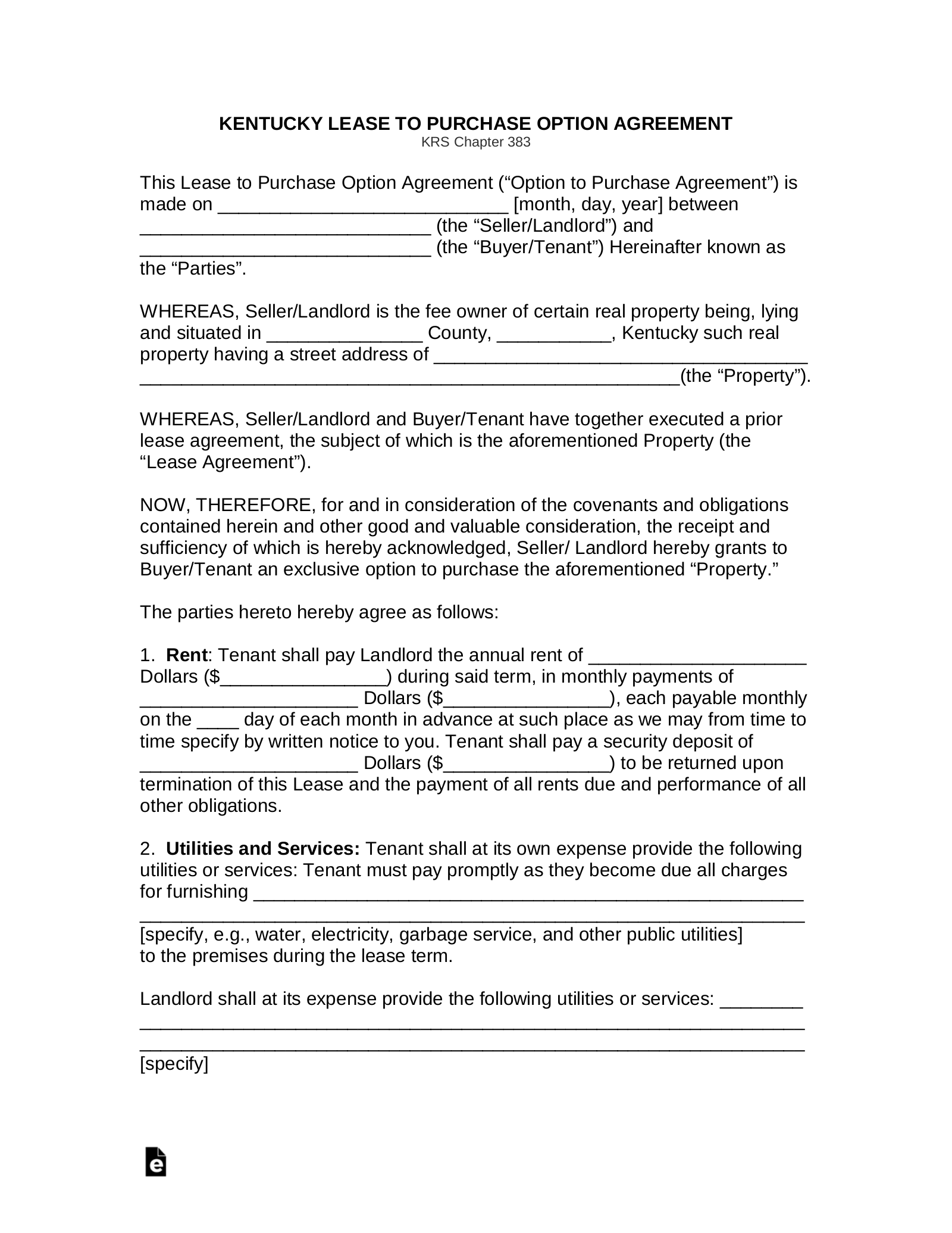 Free Kentucky Rent to Own Lease Agreement PDF Word EForms