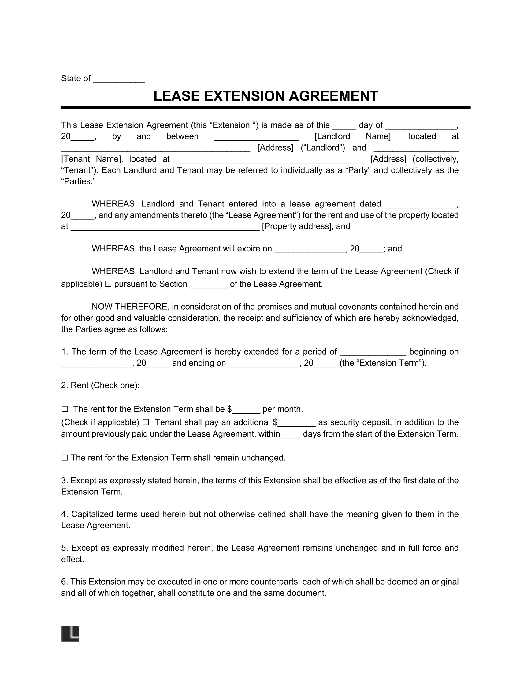 Free Lease Extension Addendum PDF U0026 Word