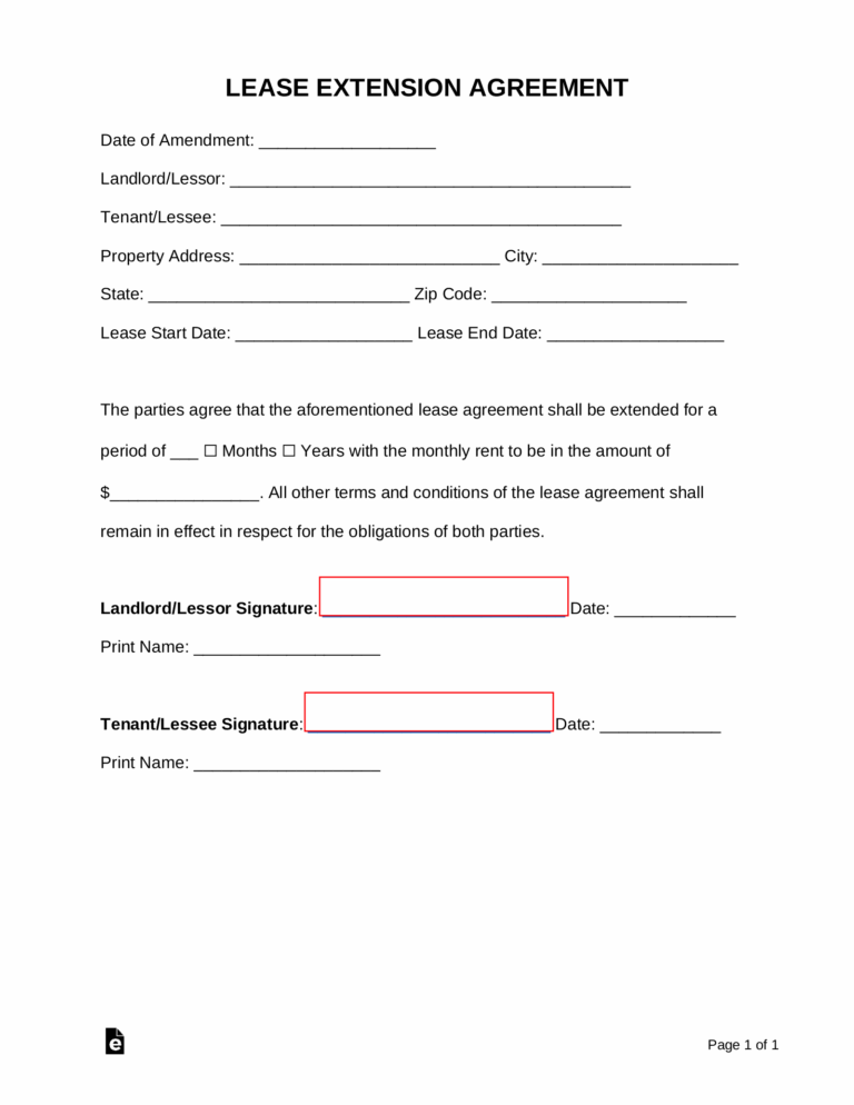 Free Lease Extension Agreement Residential U0026 Commercial PDF 