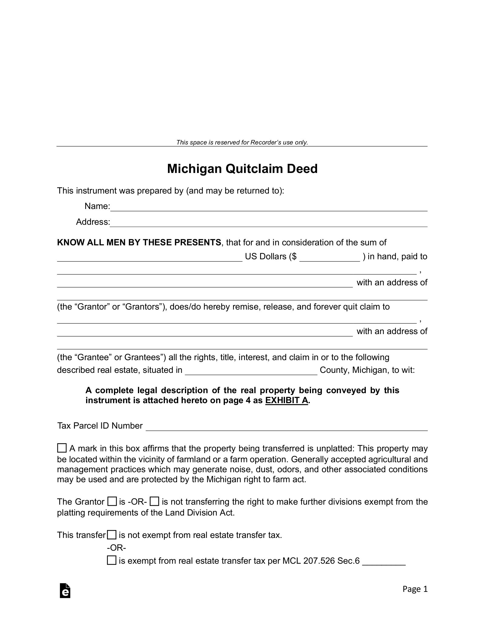 Free Printable Quit Claim Deed Form