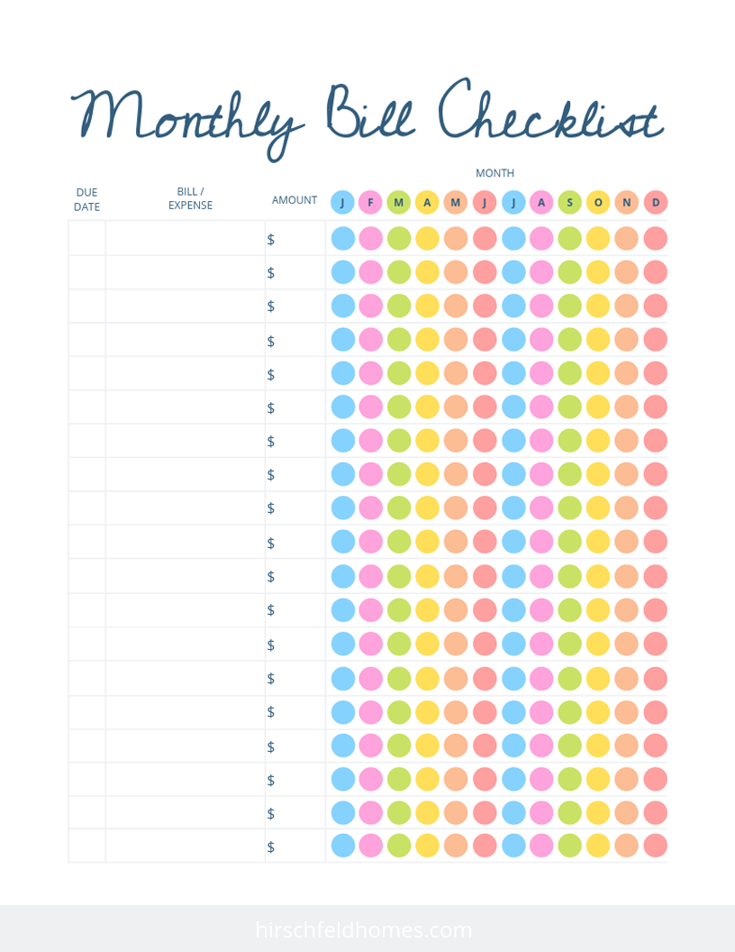 Bill Payment Checklist Printable Free