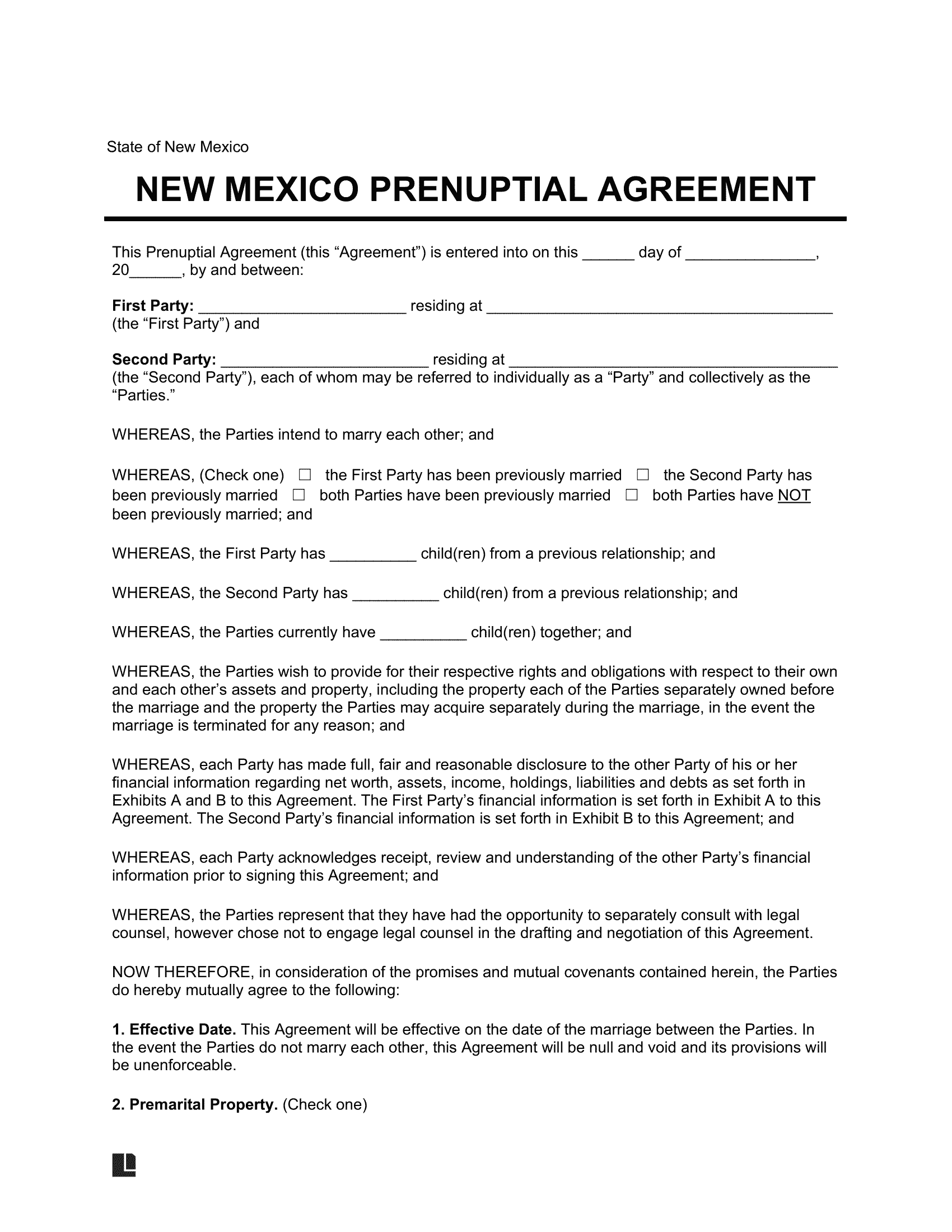 Free New Mexico Prenuptial Agreement Template PDF U0026 Word