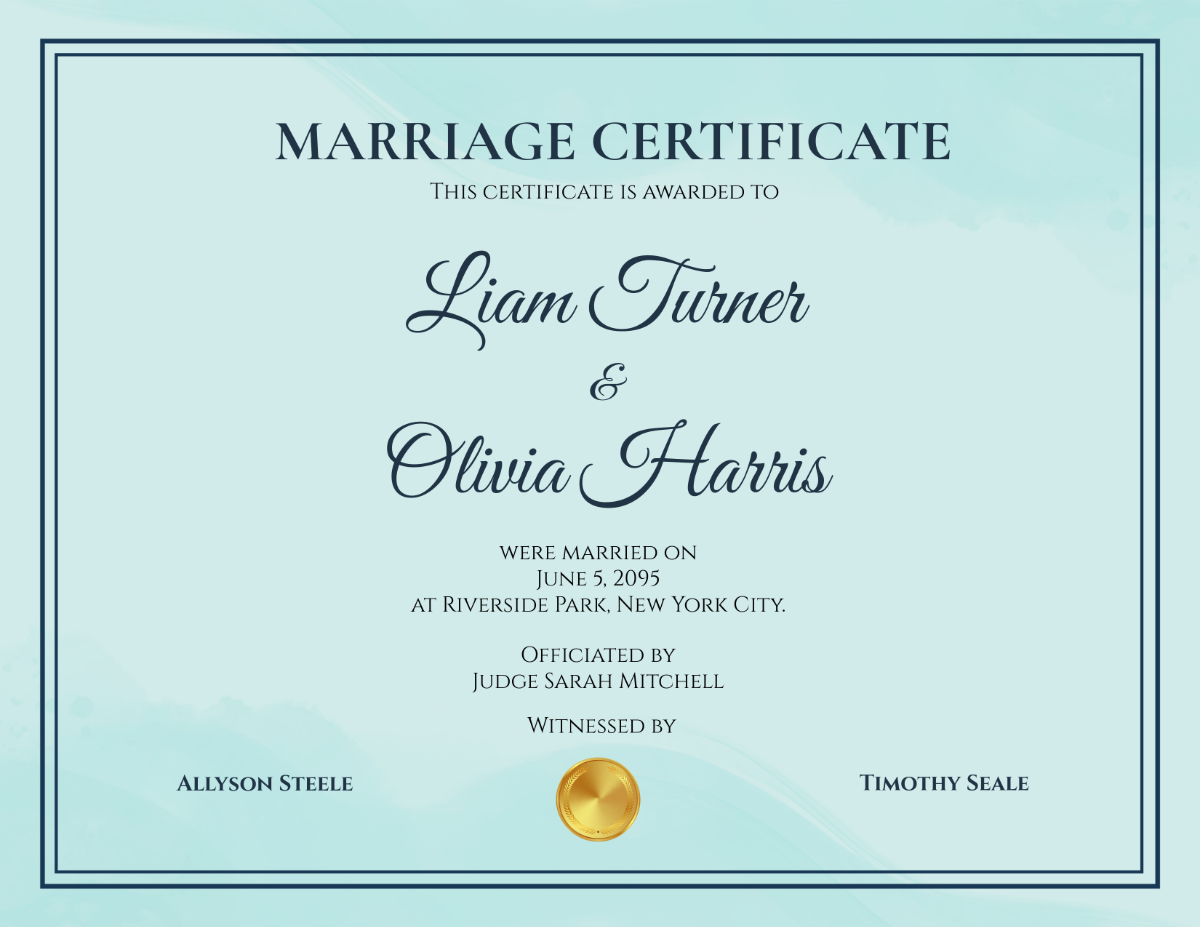 Free Printable Marriage Certificate With Witnesses