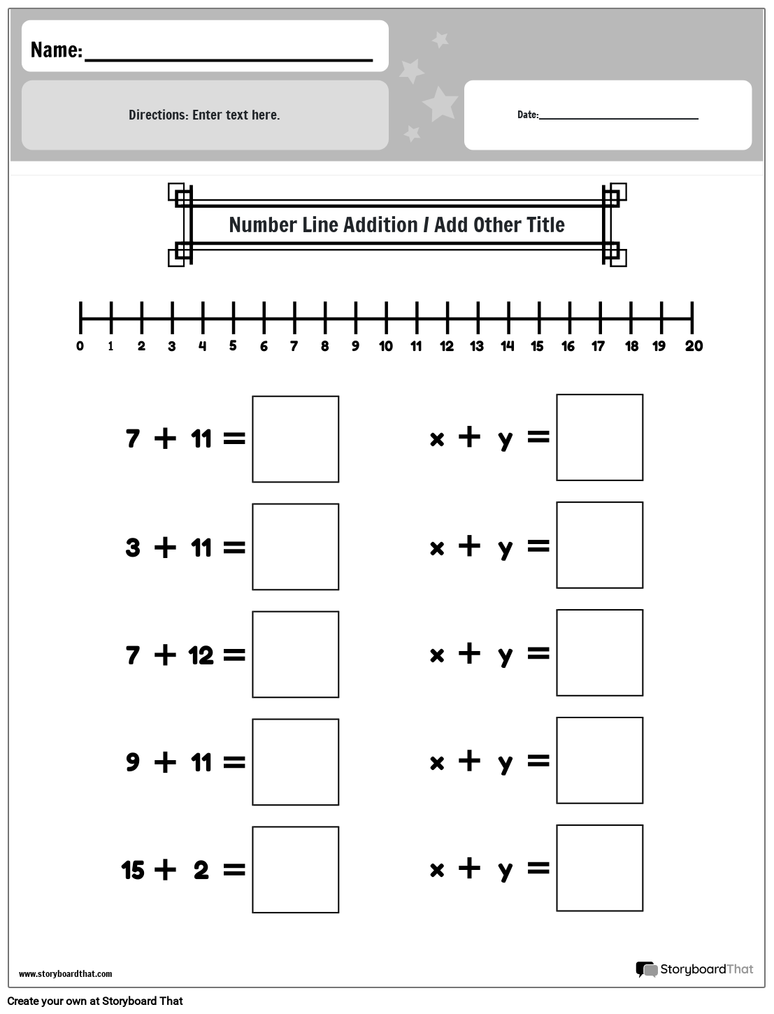 Free Printable Number Line Addition Worksheets