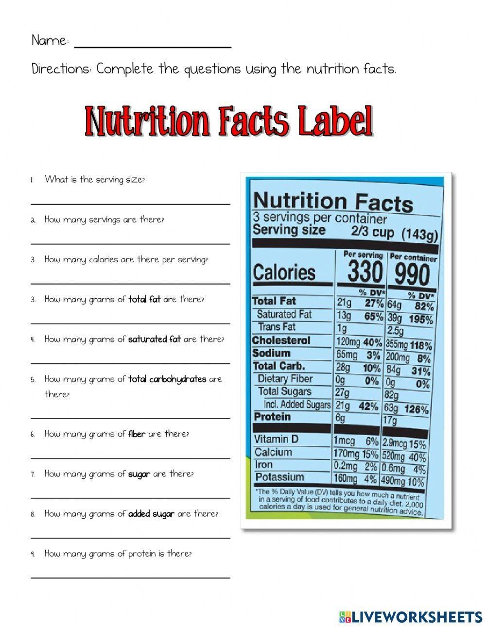 Free Nutrition Label Activity Worksheet Download Free Nutrition Label Activity Worksheet Png Images Free Worksheets On Clipart Library