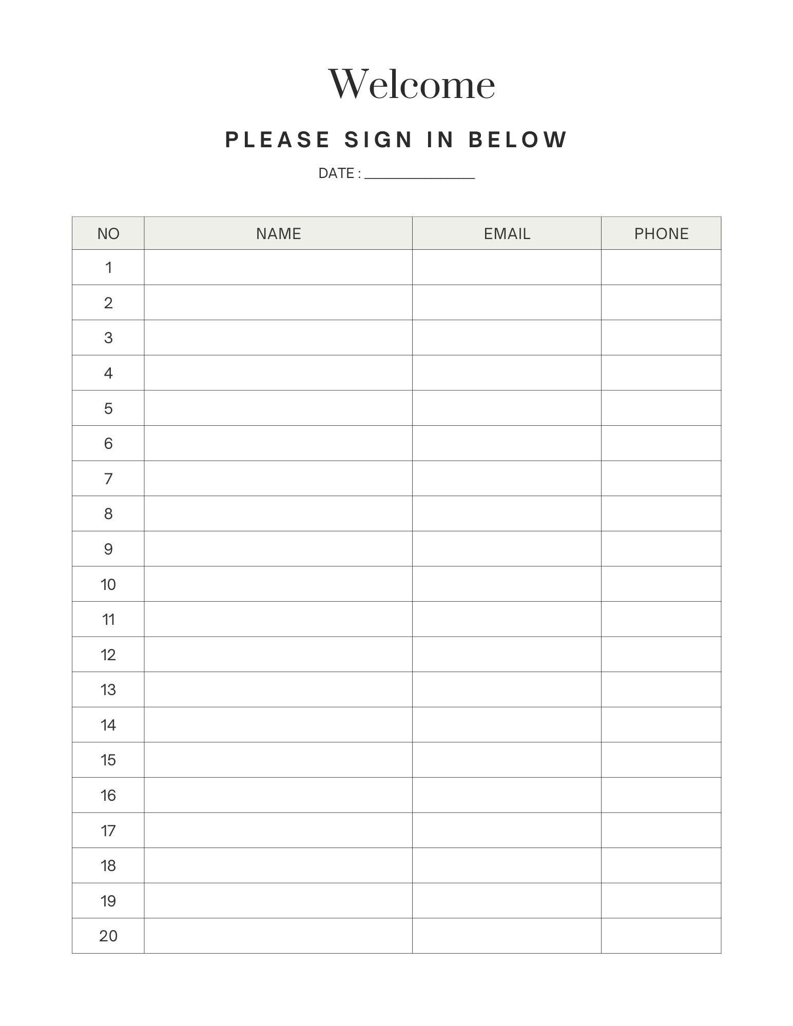 Free Printable Sign In Sheet Pdf - Free Printable Template