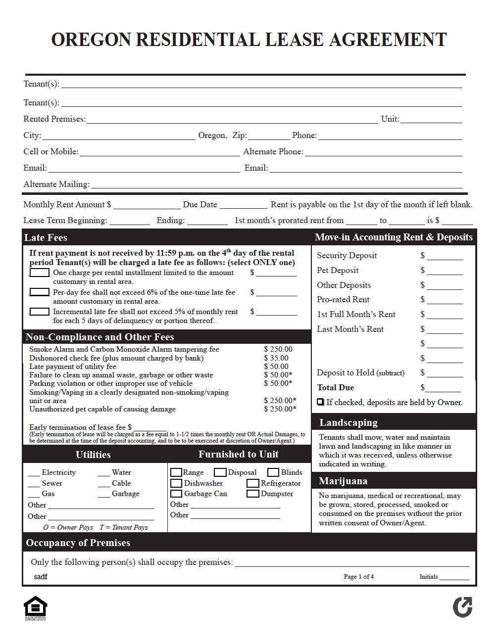 Free Oregon Rental Lease Agreement Templates PDF
