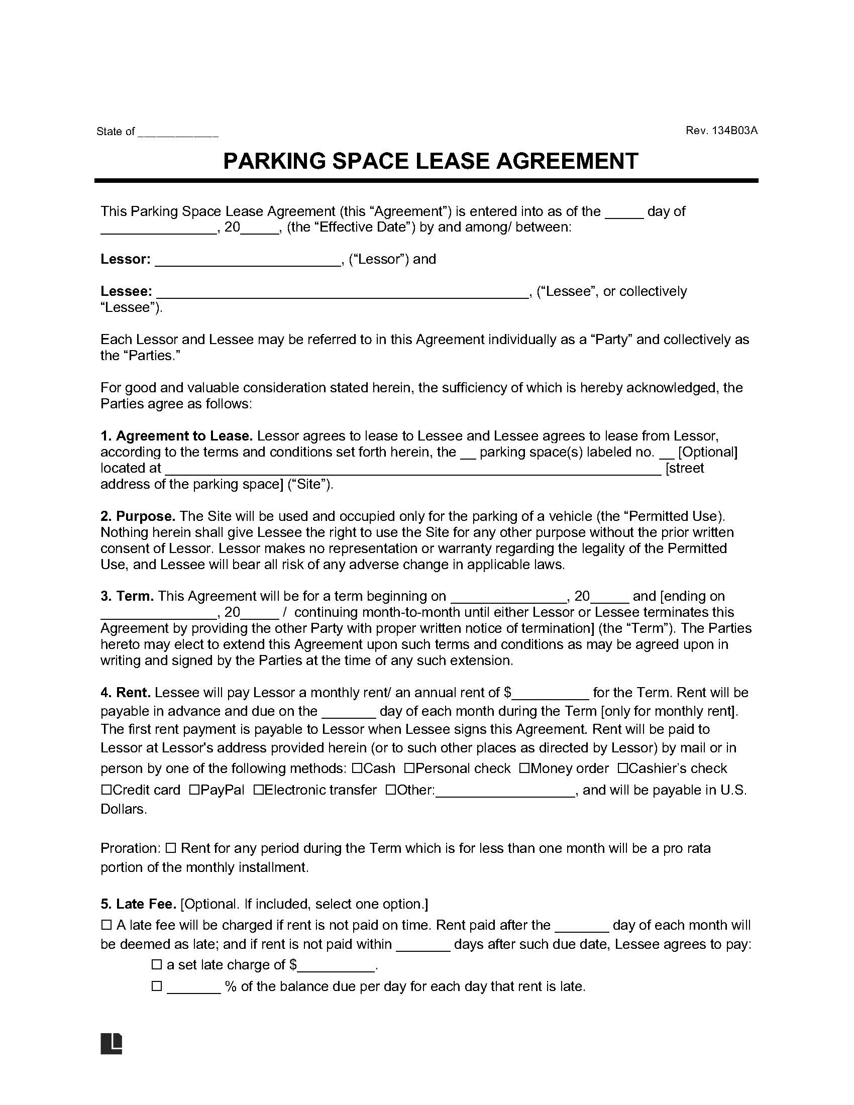 Free Parking Space Lease Agreement Template PDF U0026 Word