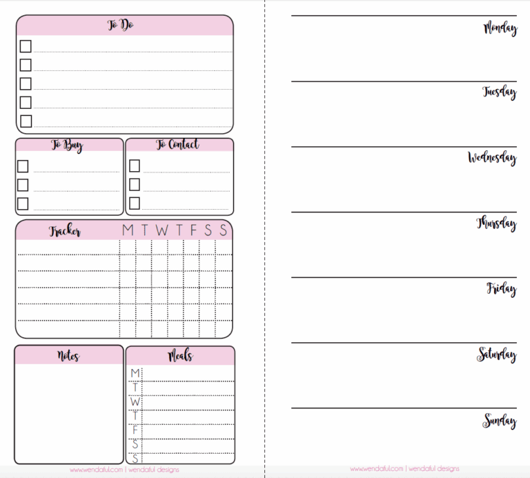 Free Planner Inserts Week On A Page With Trackers Wendaful Planning Planners Productivity U0026 Organization