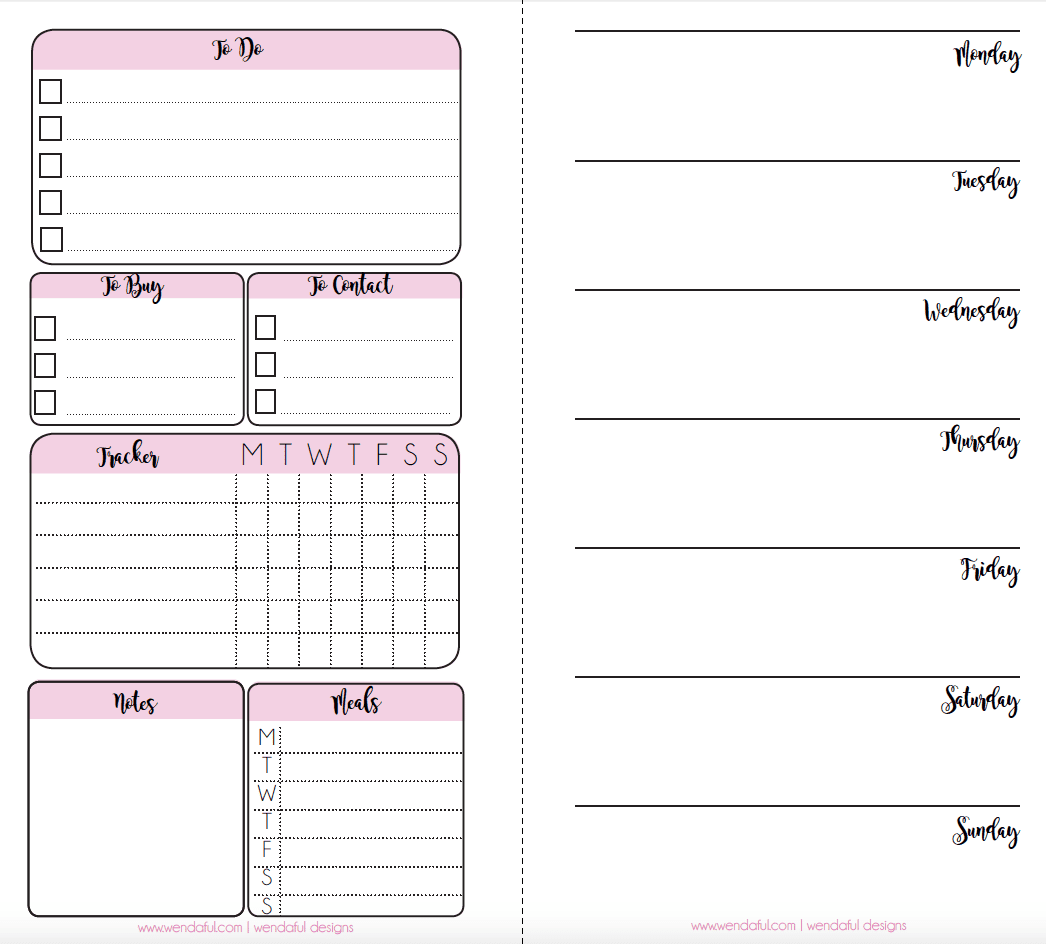 Free Planner Inserts Week On A Page With Trackers Wendaful Worksheets Library