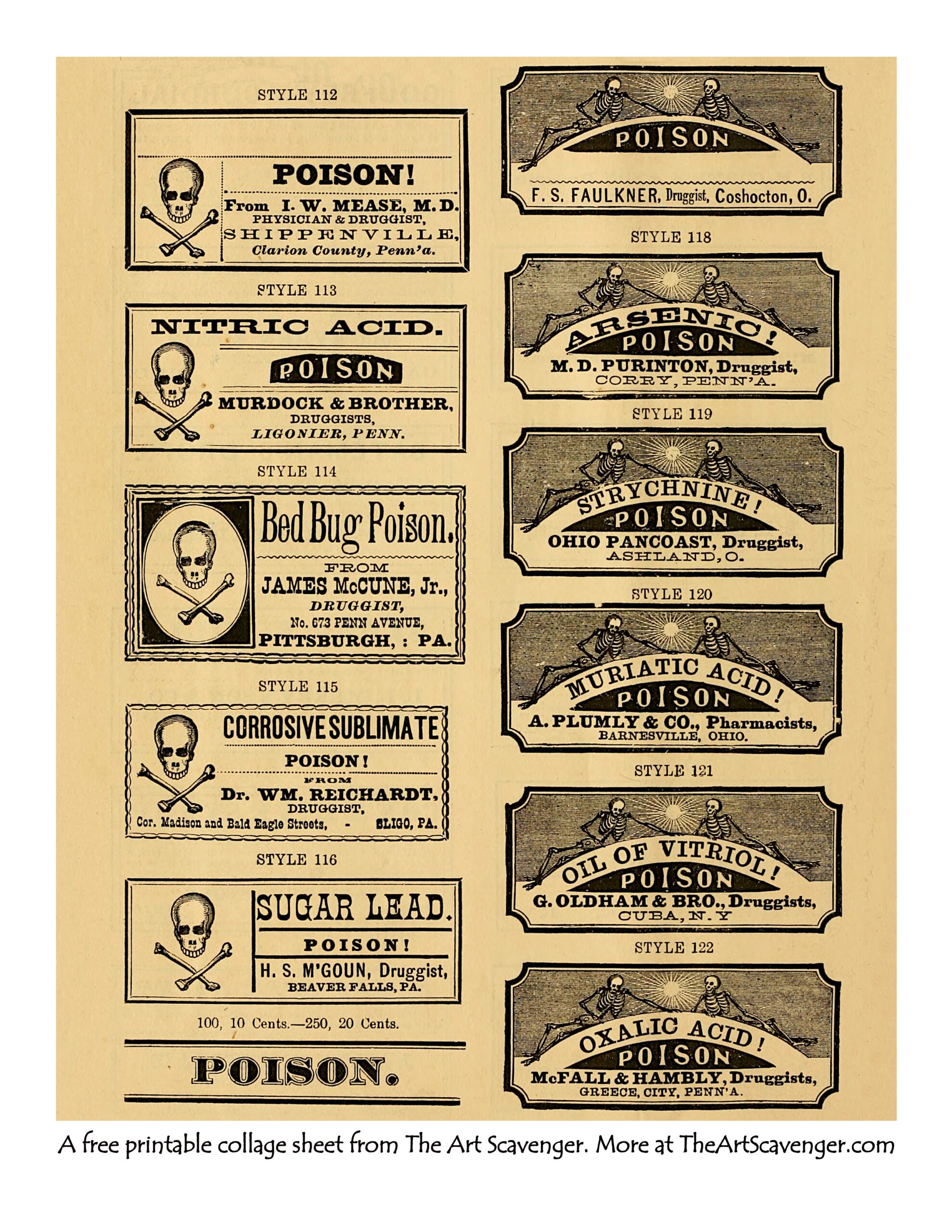 Free Poison Bottle Label Ephemera Sheet Printables The Art Scavenger
