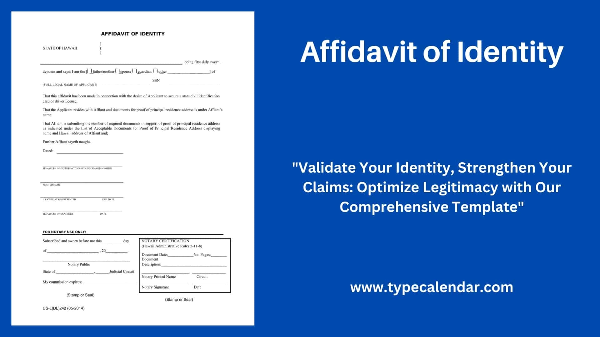 Free Printable Affidavit Of Identity Form Templates PDF 