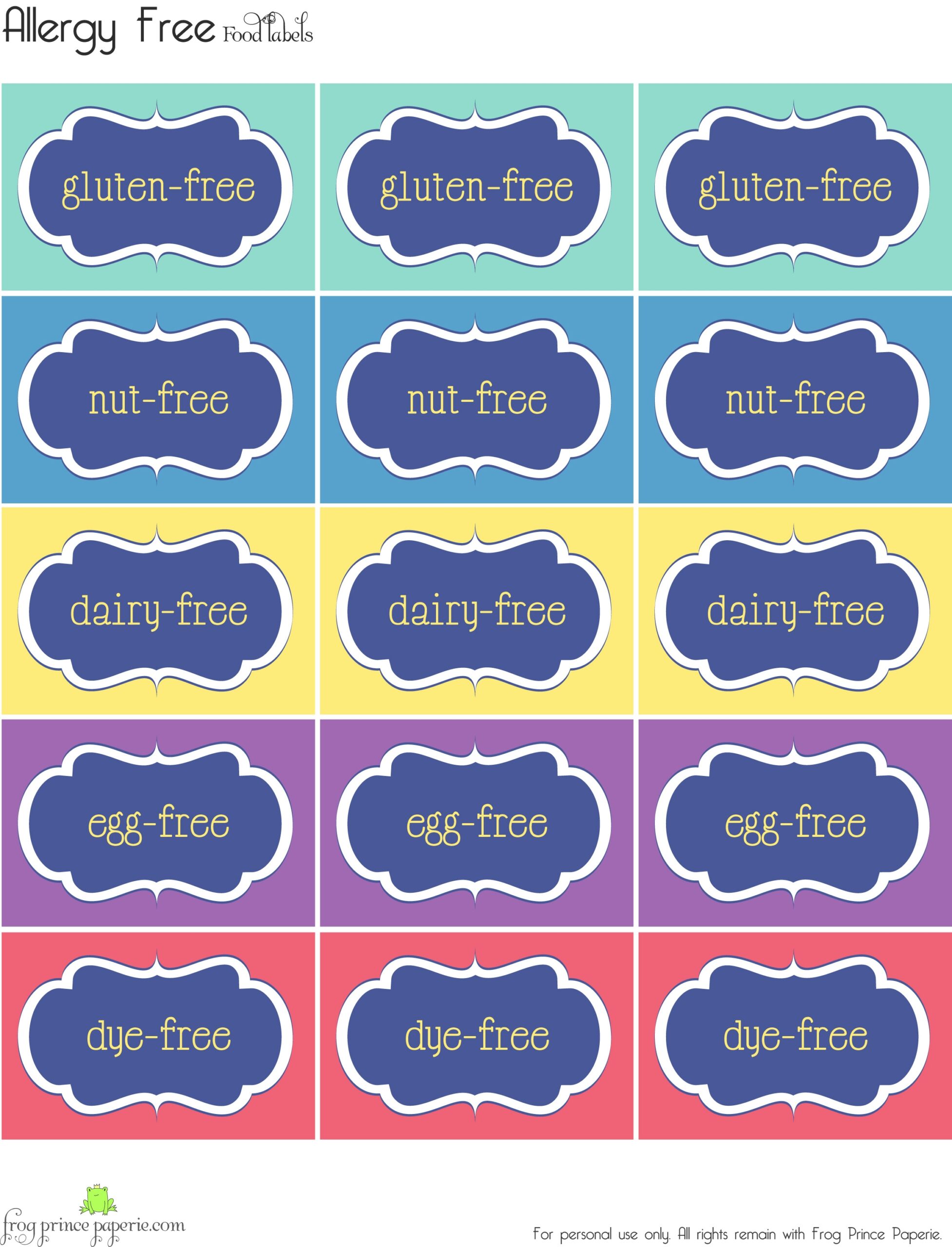 Free Printable Allergy Free Party Food Labels Frog Prince Paperie