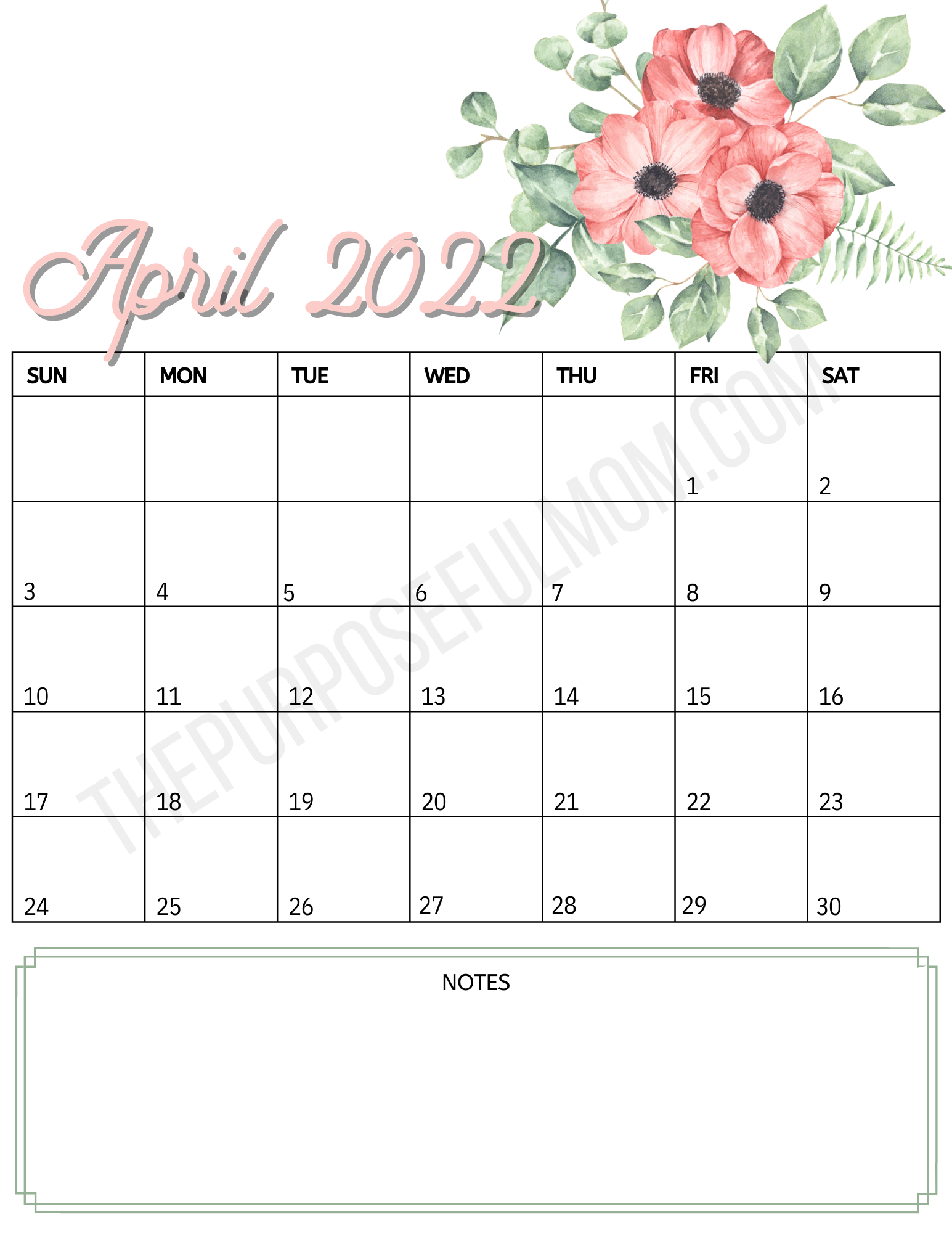 Free Printable April 2022 Calendar Template PDF The Purposeful Mom