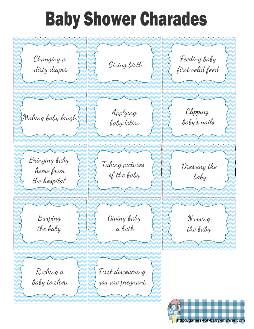 Free Printable Baby Shower Charades Game Cards