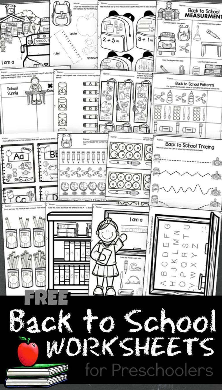 FREE Printable Back To School Pre K Worksheets
