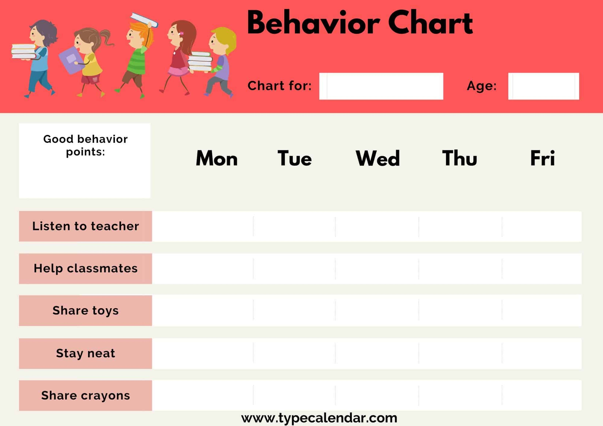 Free Printable Behavior Chart Templates PDF Word Excel 