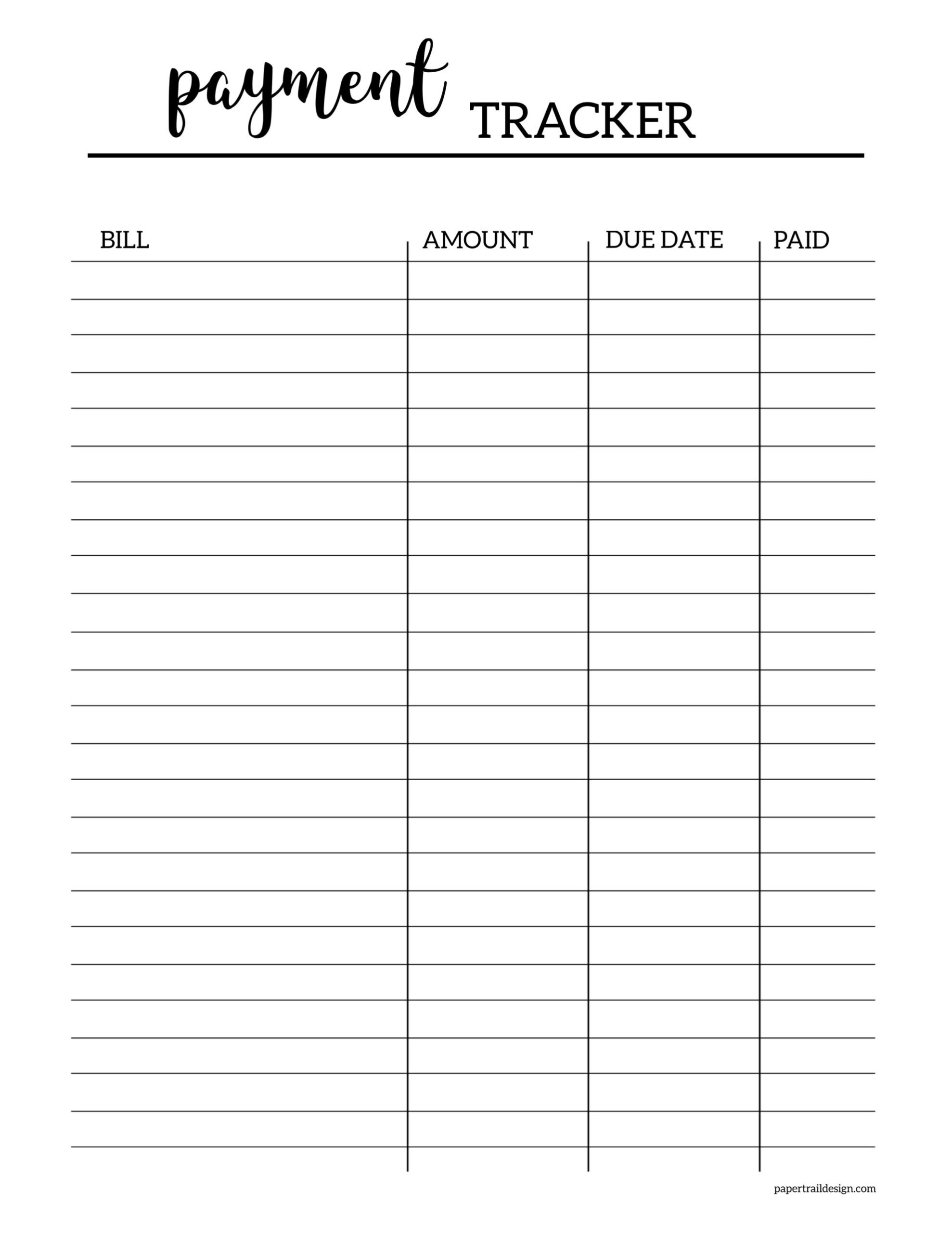 Free Printable Bill Payment Tracker Printable Party Favors