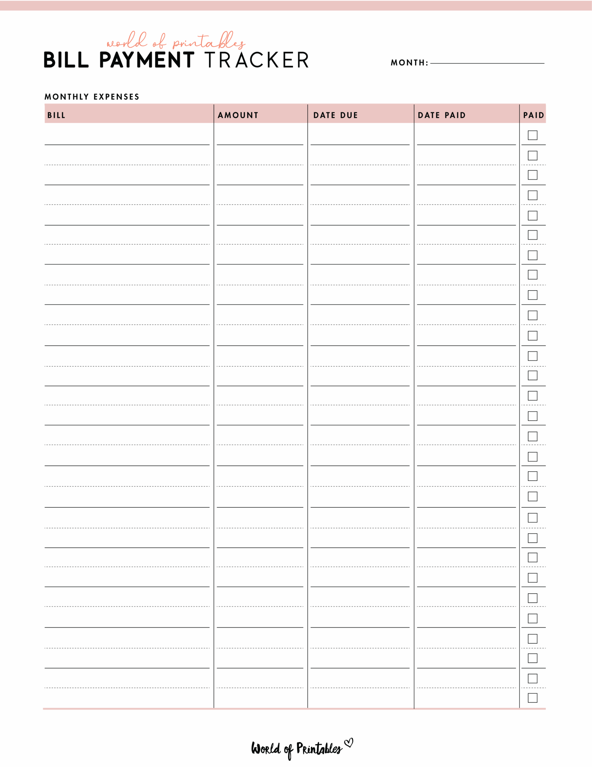 FREE Printable Bill Tracker PDF World Of Printables