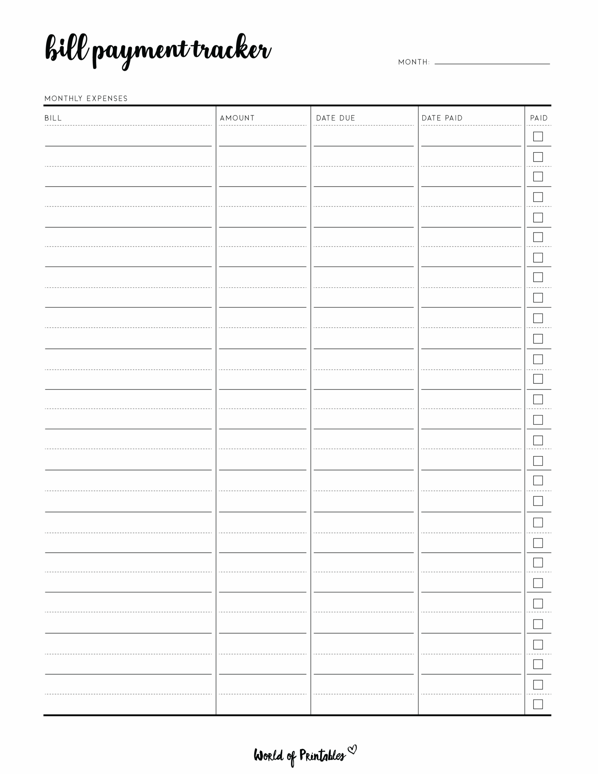 FREE Printable Bill Tracker PDF World Of Printables