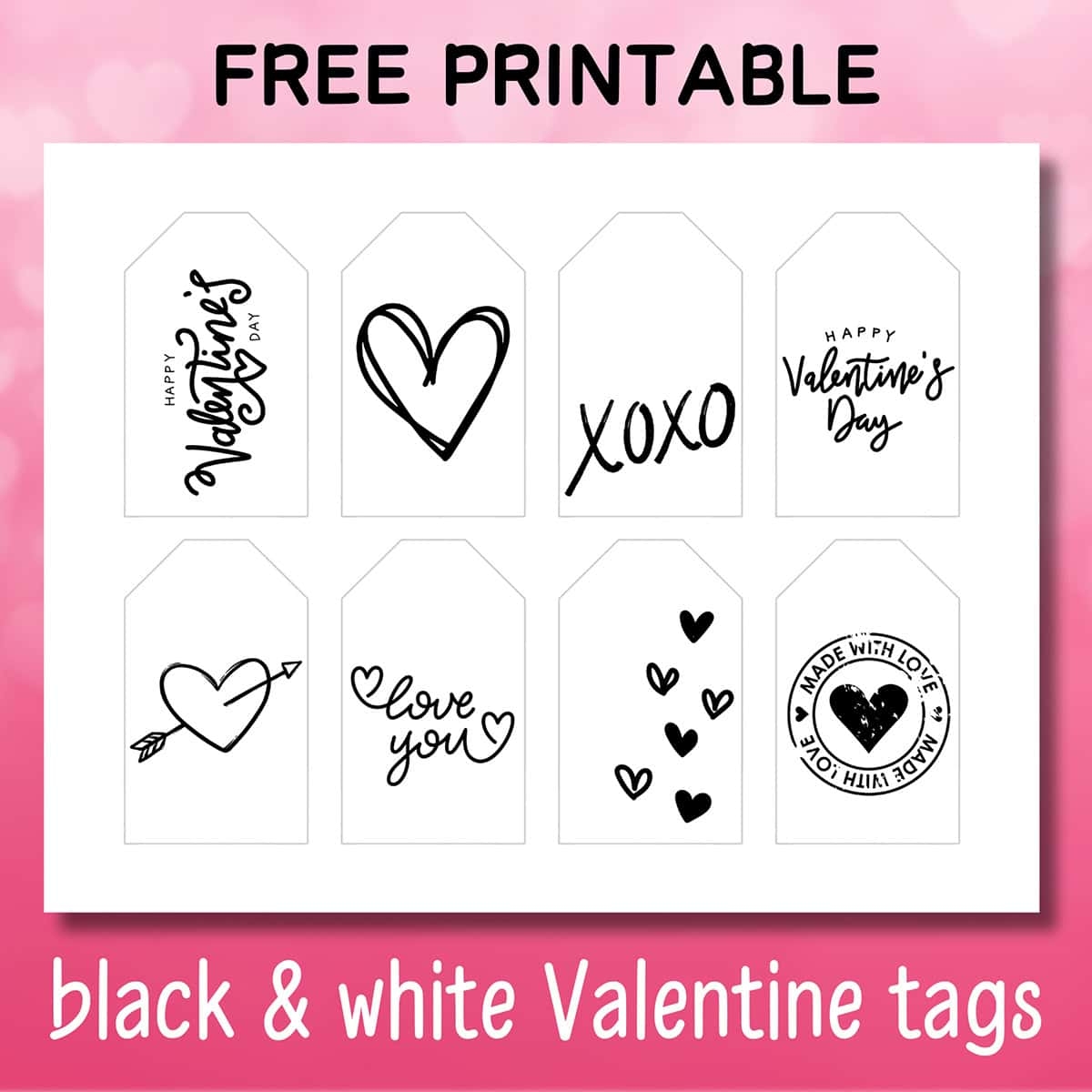 Free Printable Black And White Valentine s Day Tags Aubree Originals