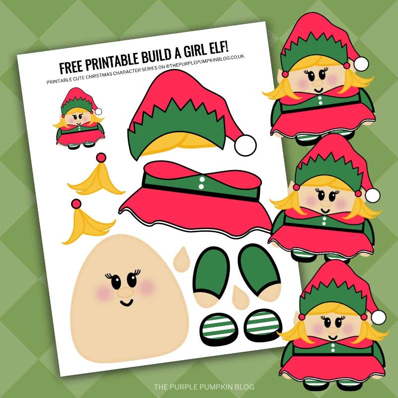 Free Printable Build A Girl Elf Template Christmas Paper Craft 