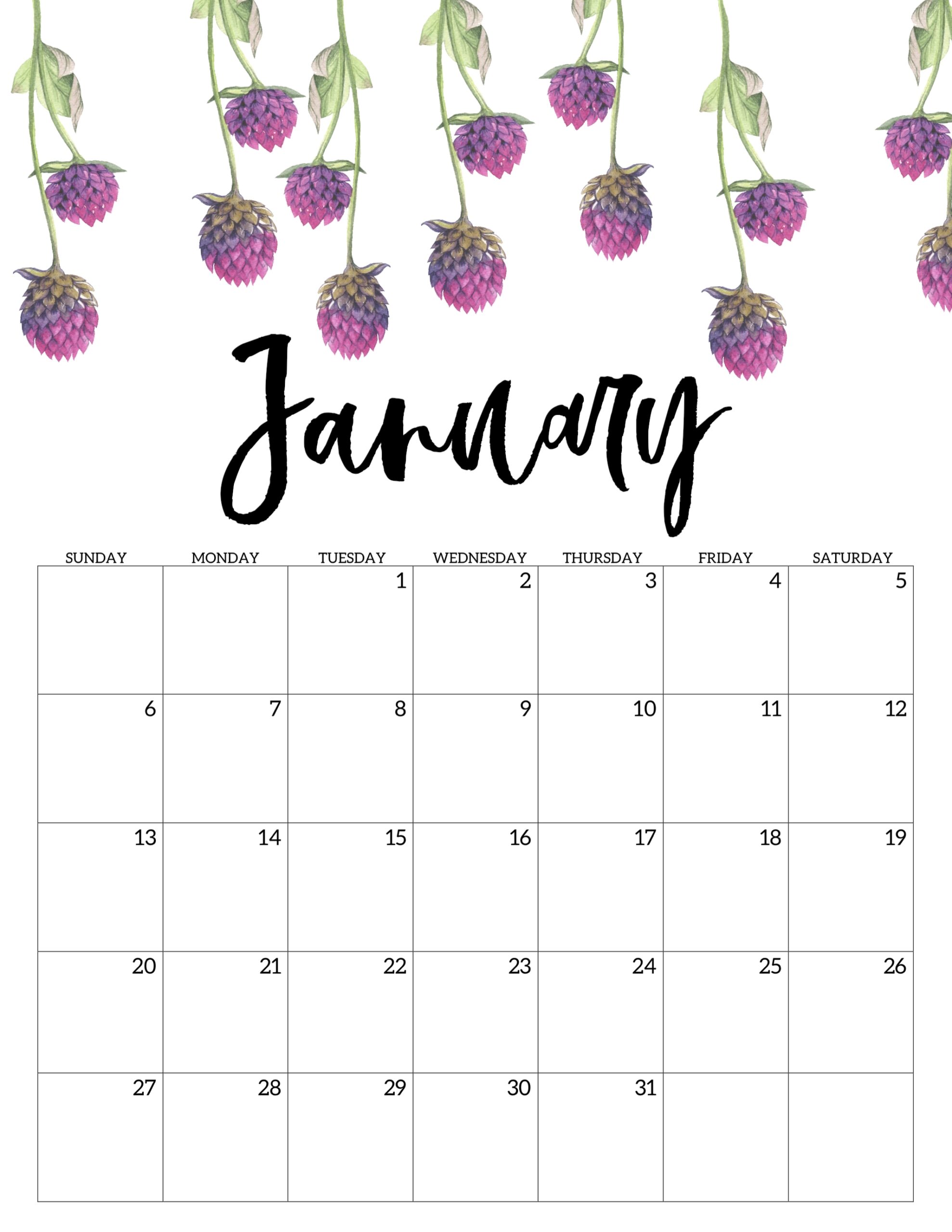 Free Printable Calendar 2019 Floral Paper Trail Design
