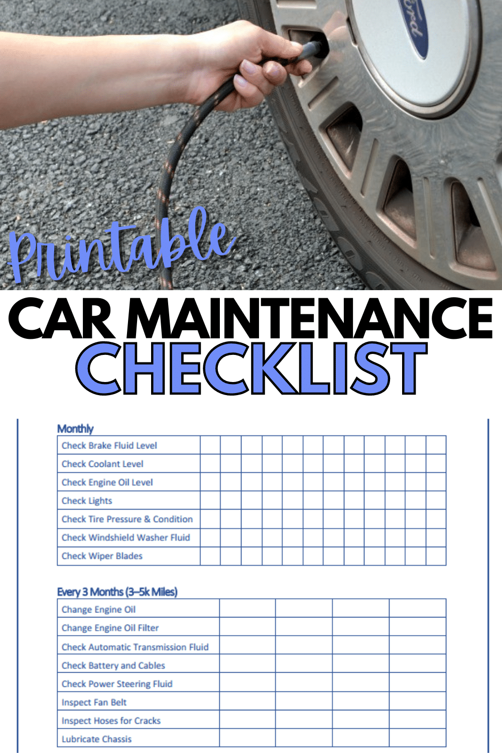 Free Printable Car Maintenance Checklist